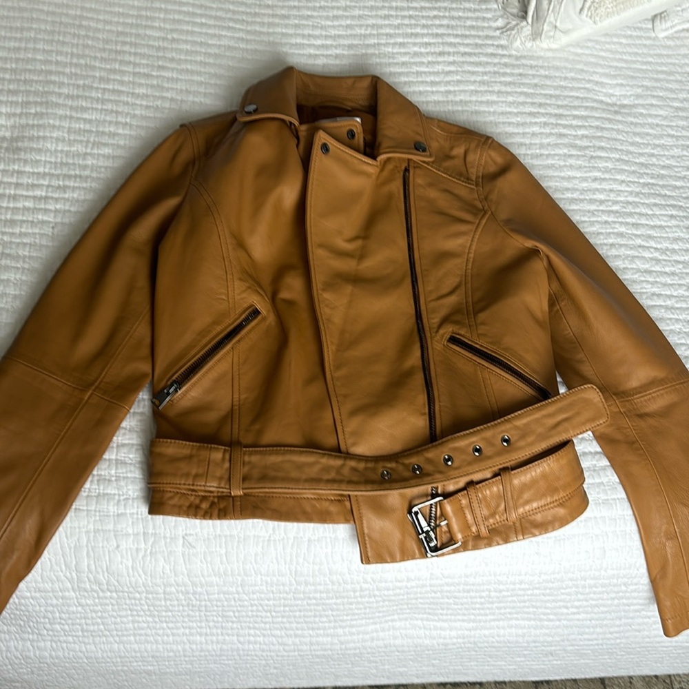 Rachel Parcell leather jacket with matching belt, pre owned.